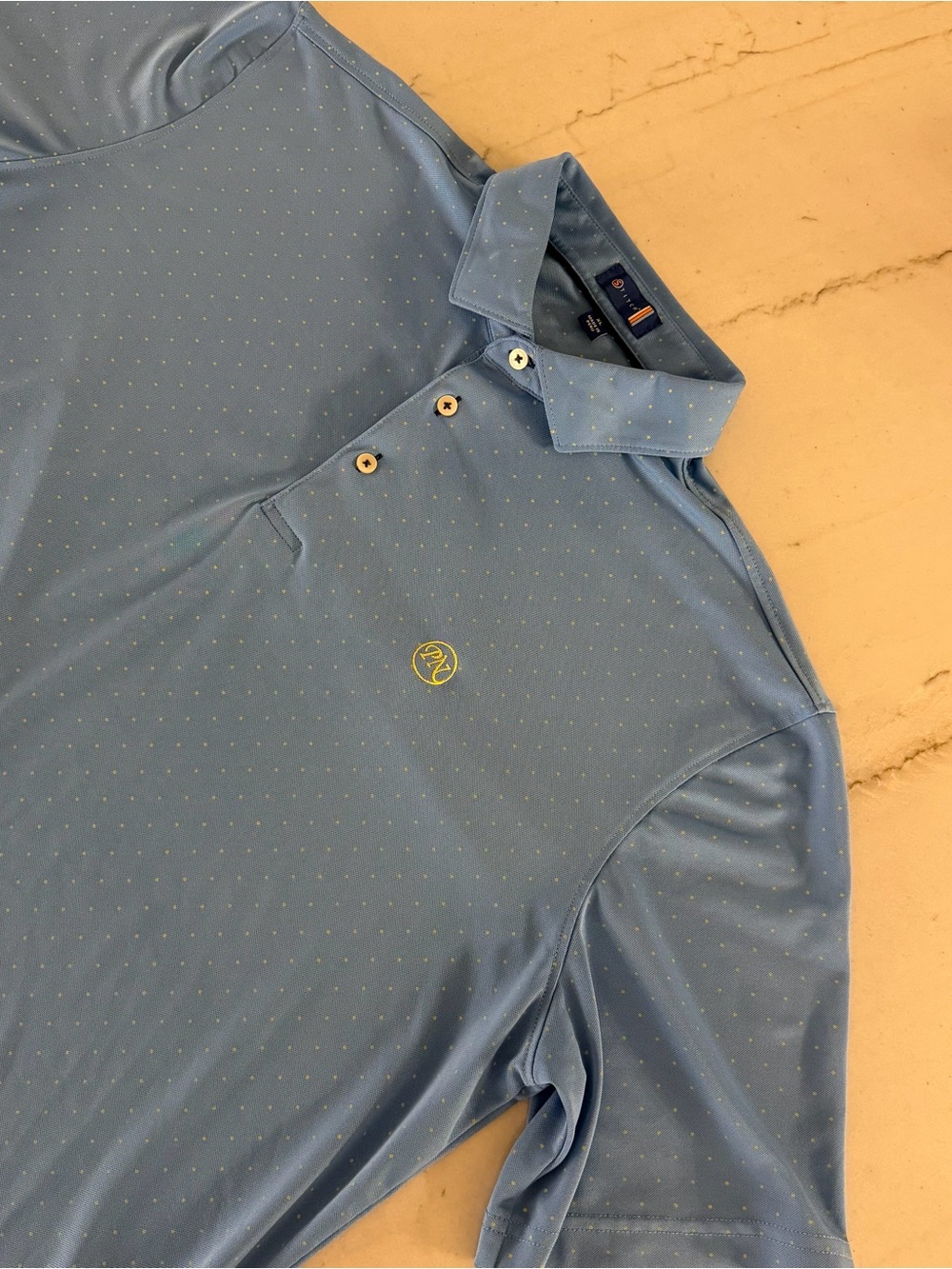 STITCH Men's Blue Polka Dot Yellow Performance Golf Polo Shirt Size XL PN